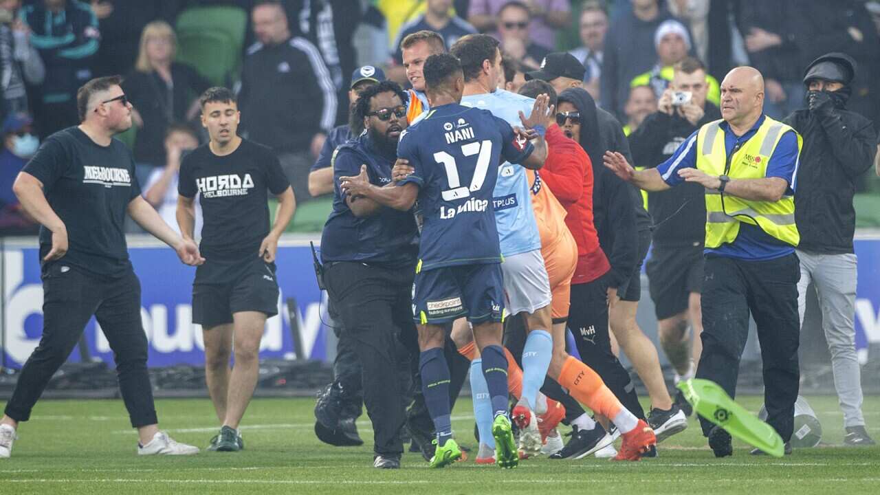 Unrest at the A-League match involving spectators and officials (AAP)