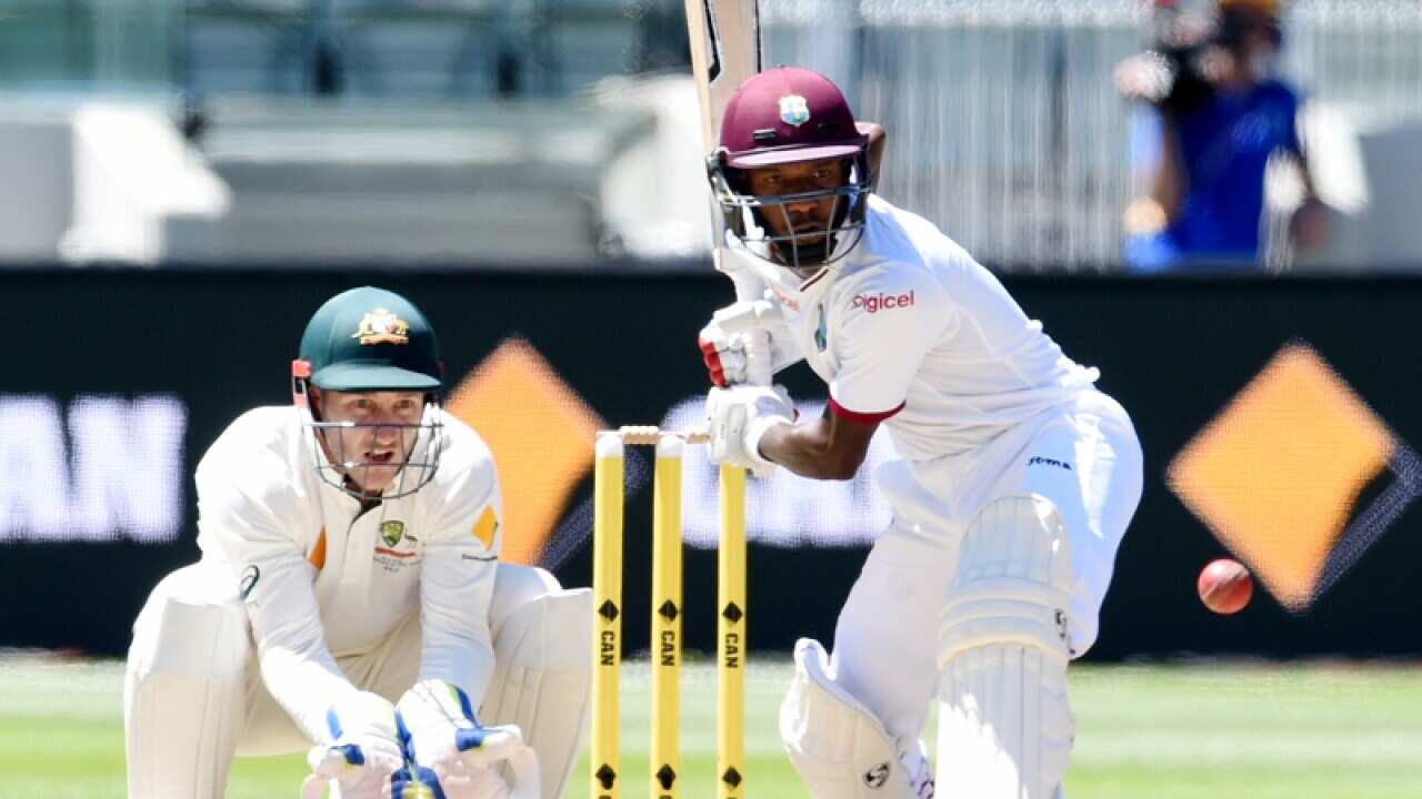 West Indies batsman Jermaine Blackwood plays a shot