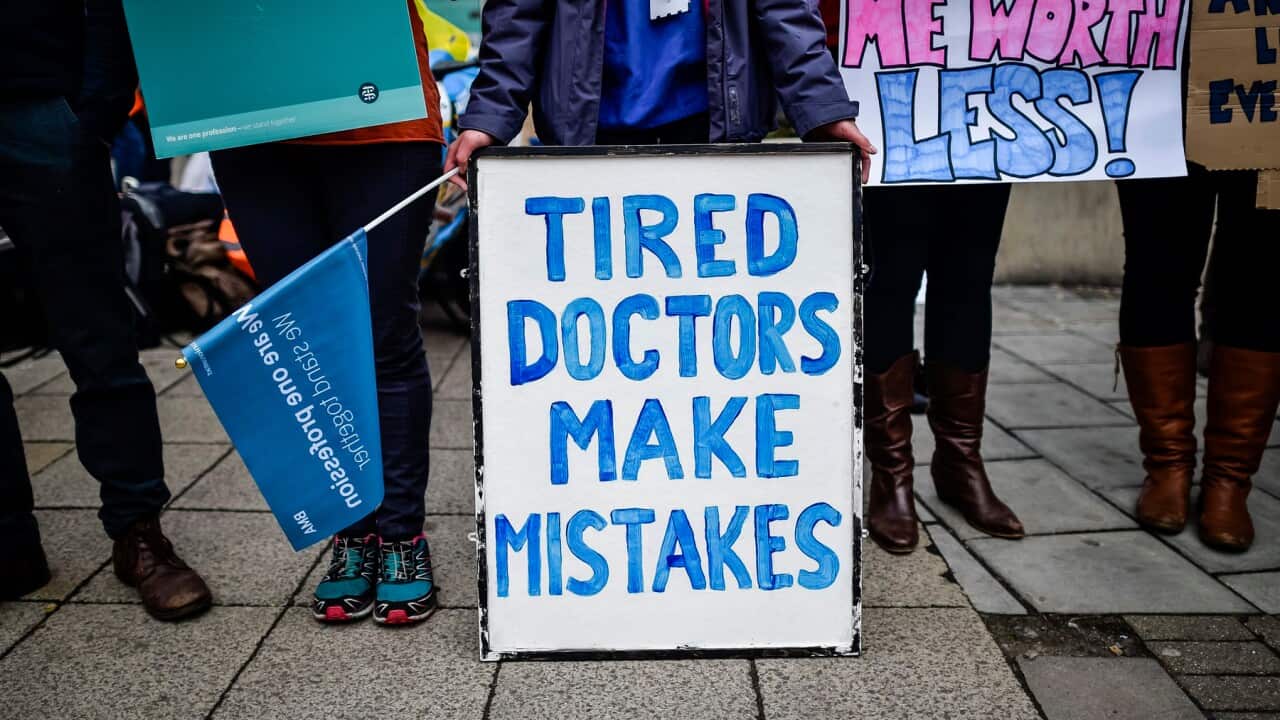 A union picket line outside Bristol Royal Infirmary hospital, as junior doctors take to picket lines once more in their ongoing dispute with the Government.
