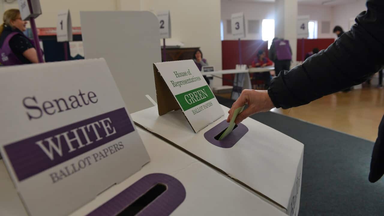 People cast their votes at a polling station