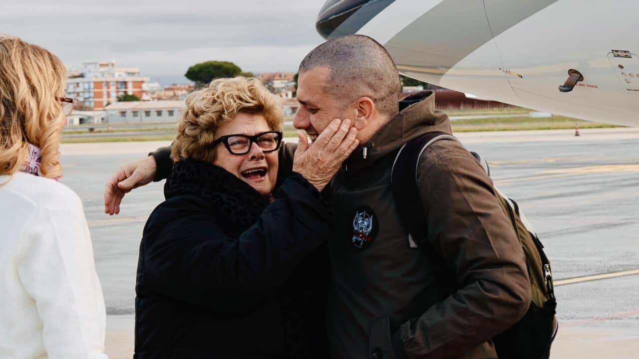 Alberto Trentini hugged by his mother Armanda upon his arrival in Rome.