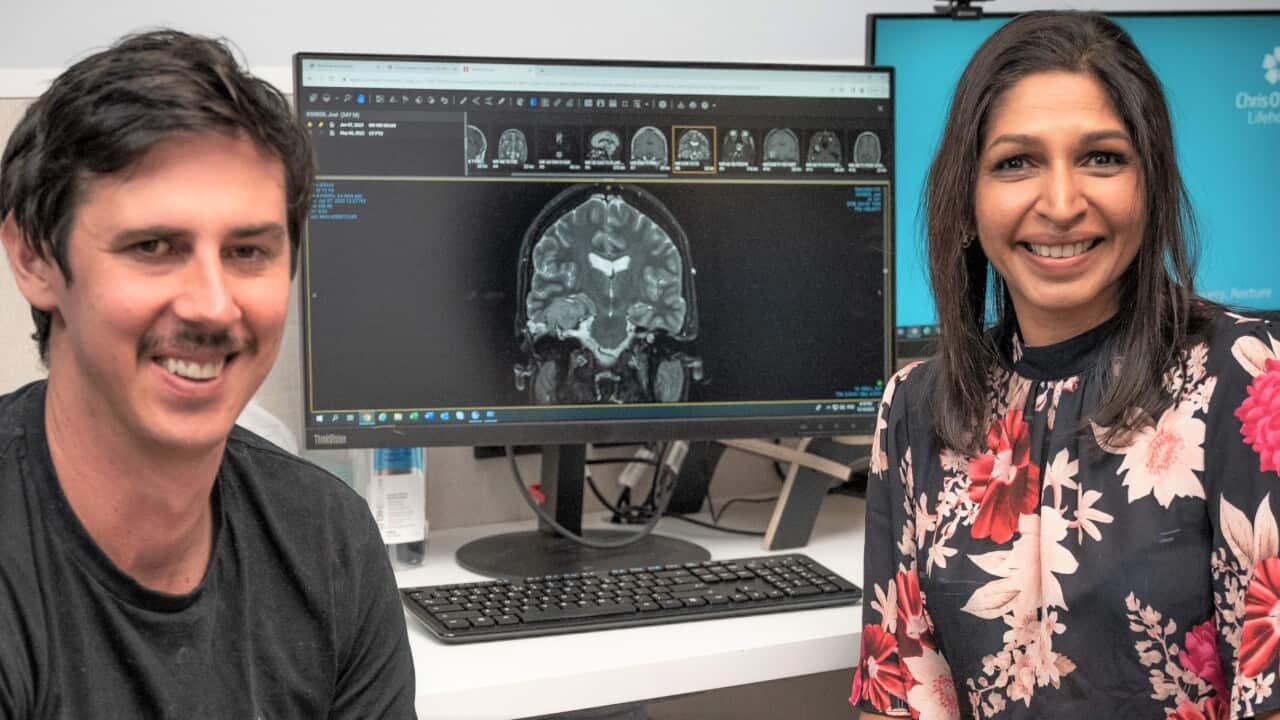 Joel Kimber with Dr Brindha Shivalingham at the Chris O’Brien Lifehouse.