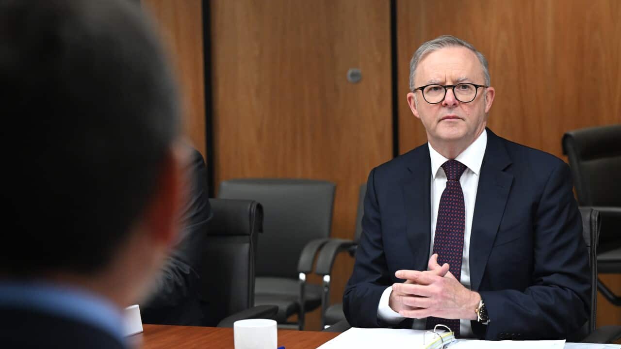 Prime Minister Anthony Albanese during a National Cabinet meeting with state Premiers and Territory leaders in Brisbane. 16 August 2023.