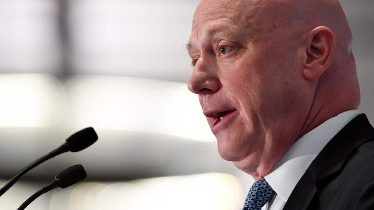 File image of AGL Energy CEO Andy Vesey speaking at a CEDA meeting.