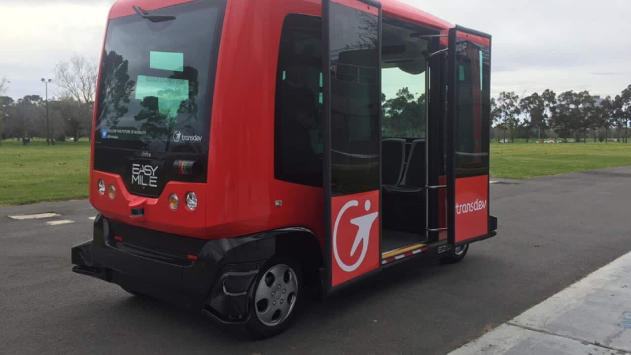 A general view of a Transdev driverless shuttle bus