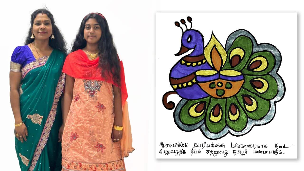 Pathumika Kirupakaran and her Tamil teacher and mother, Jeyakala Kirupakaran