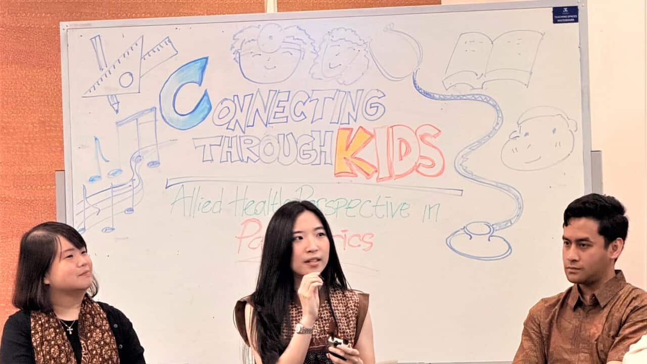 Sabrina Suwandi (centre) speaks during the _Allied Health Perspective in Paediatrics_ panel discussion.Credit_ Supplied_Indonesian Professionals in Healthcare.jpg