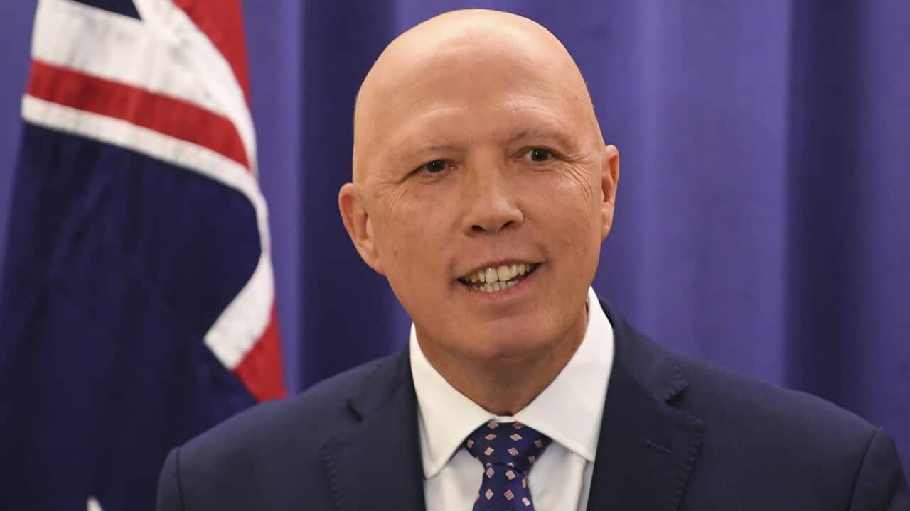 Newly elected Leader of the Liberal Party Peter Dutton speaks to the media after a party room meeting at Parliament House in Canberra, Monday, May 30, 2022. (AAP Image/Lukas Coch) NO ARCHIVING