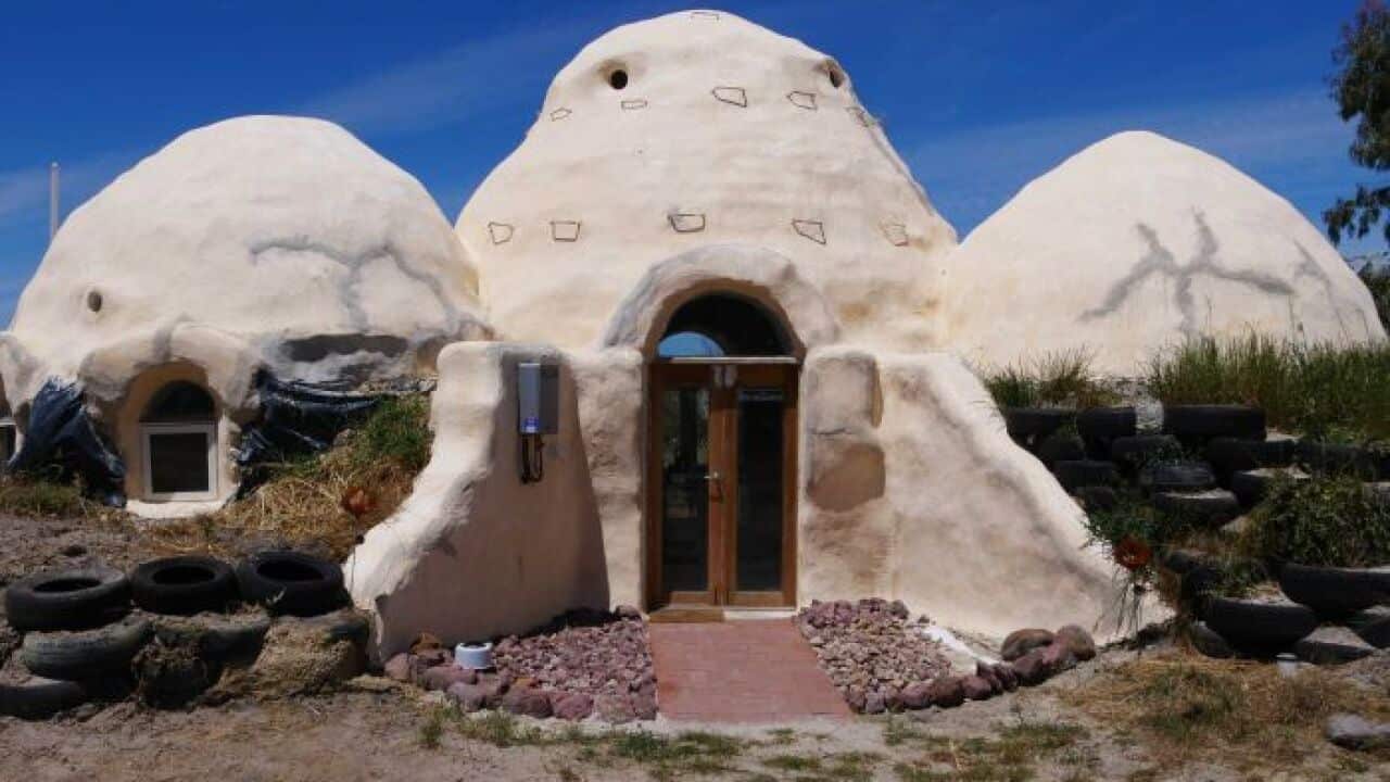 House made with bags of dirt