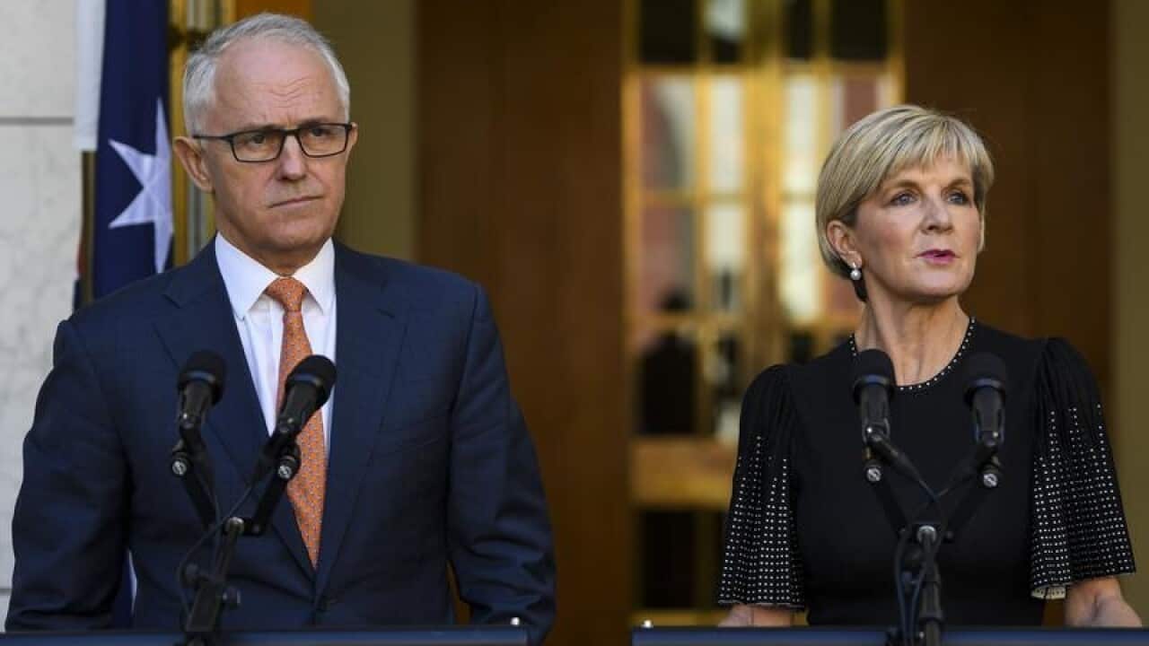 File image of PM Malcolm Turnbul and Julie Bishop at Parliament House.