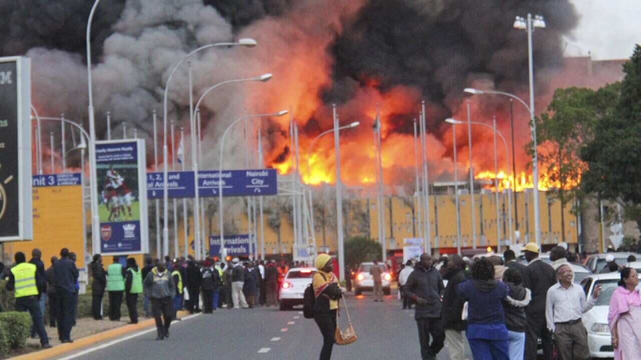 Smoke rises from the Jomo Kenyatta International Airport in Nairobi
