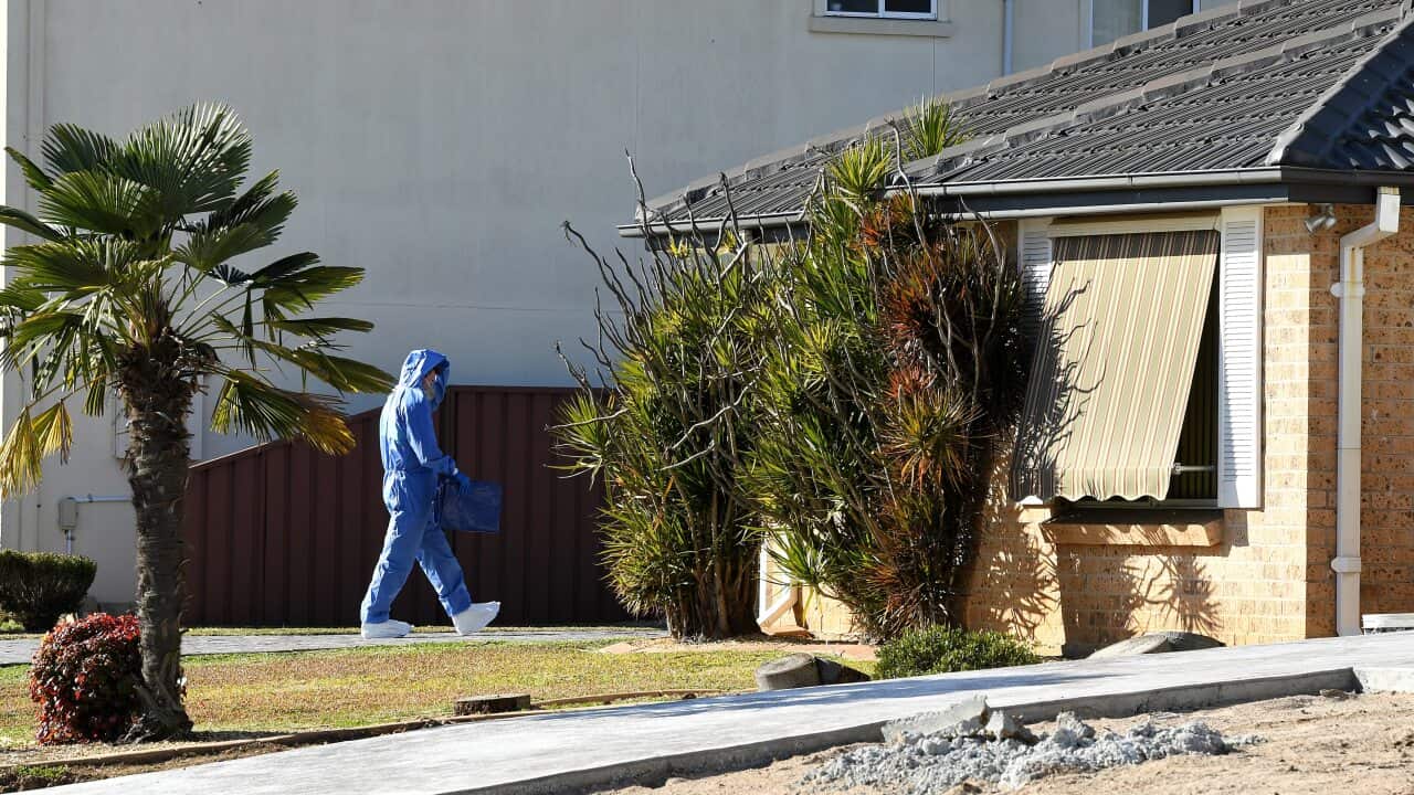 NSW Police establish a crime scene at a home at St Clair in Sydney, Sunday, July 21, 2019.