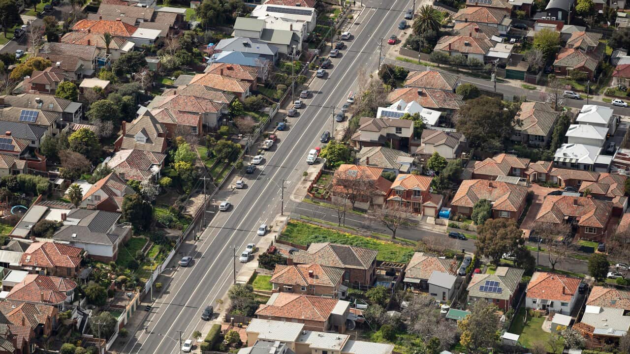 An aerial view of houses in Melbourne.
