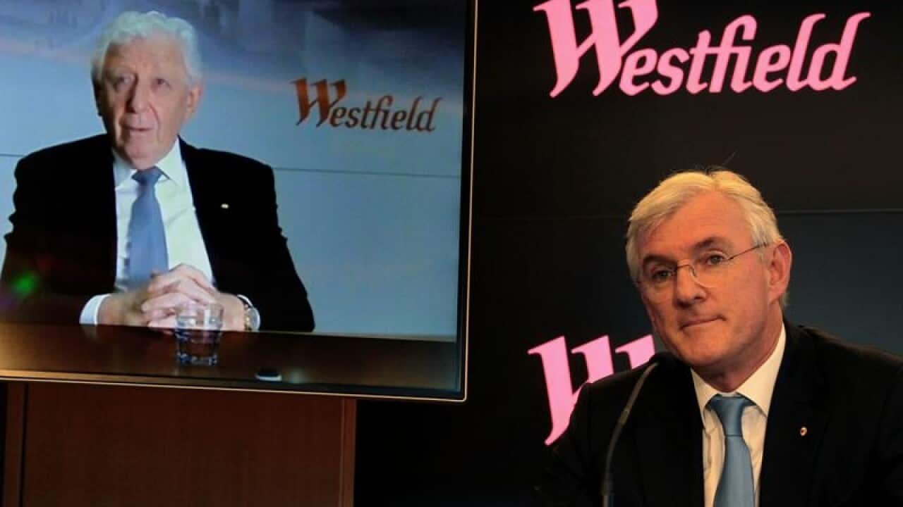 Westfield Corporation chairman Frank Lowy (L) and co-CEO Steven Lowy