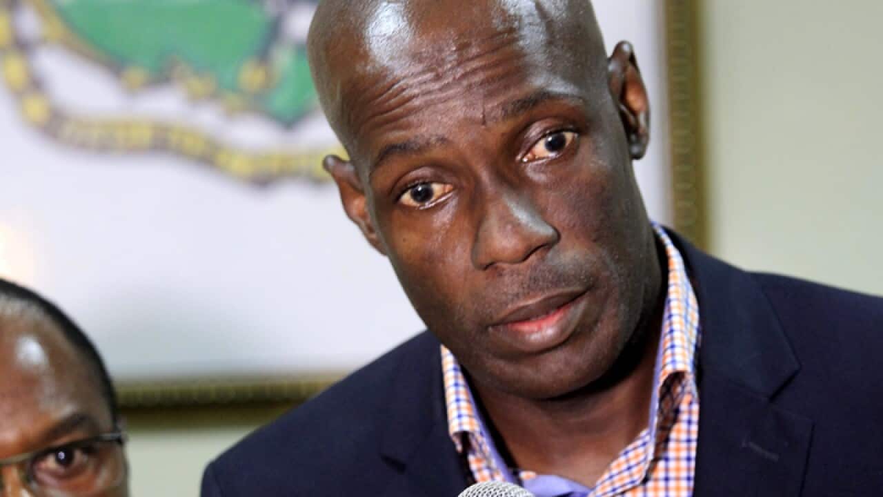 Eugene Nagbe, Information Minister of Liberia addresses journalists