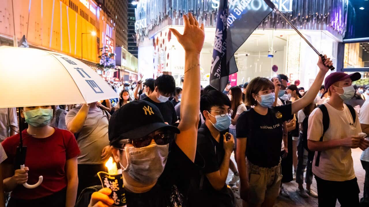 Participants take part in a memorial vigil in a Mongkok on June 4, 2020 in Hong Kong, China. 