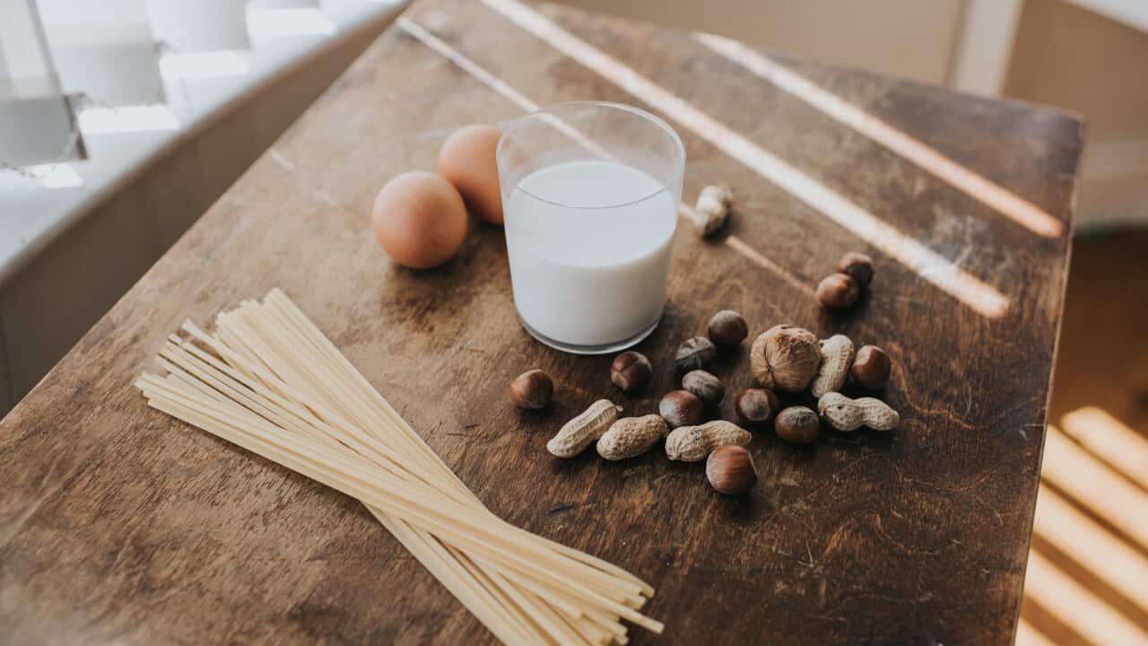 Eggs, Pasta, Nuts and Milk