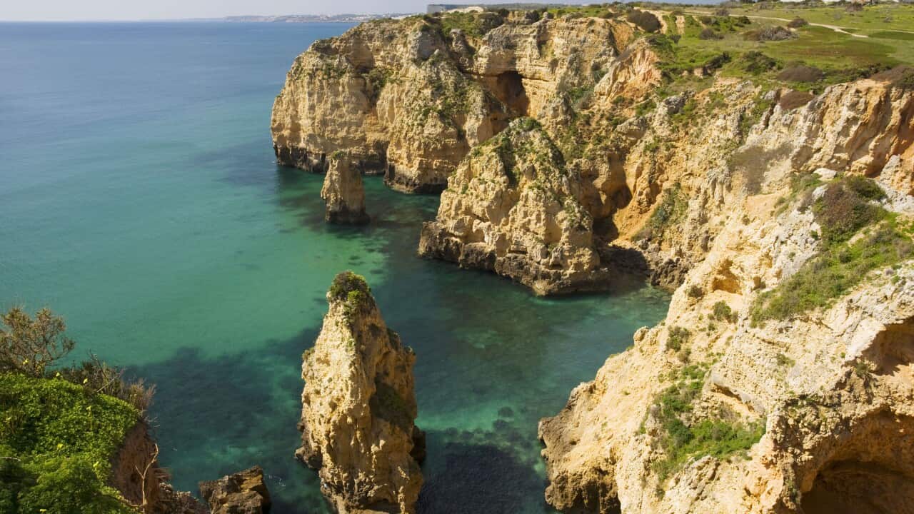 Eroding cliffs, stacks and islets at Ponta da Piedade