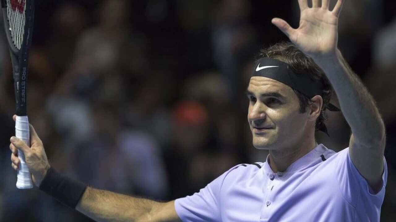 Roger Federer celebrates