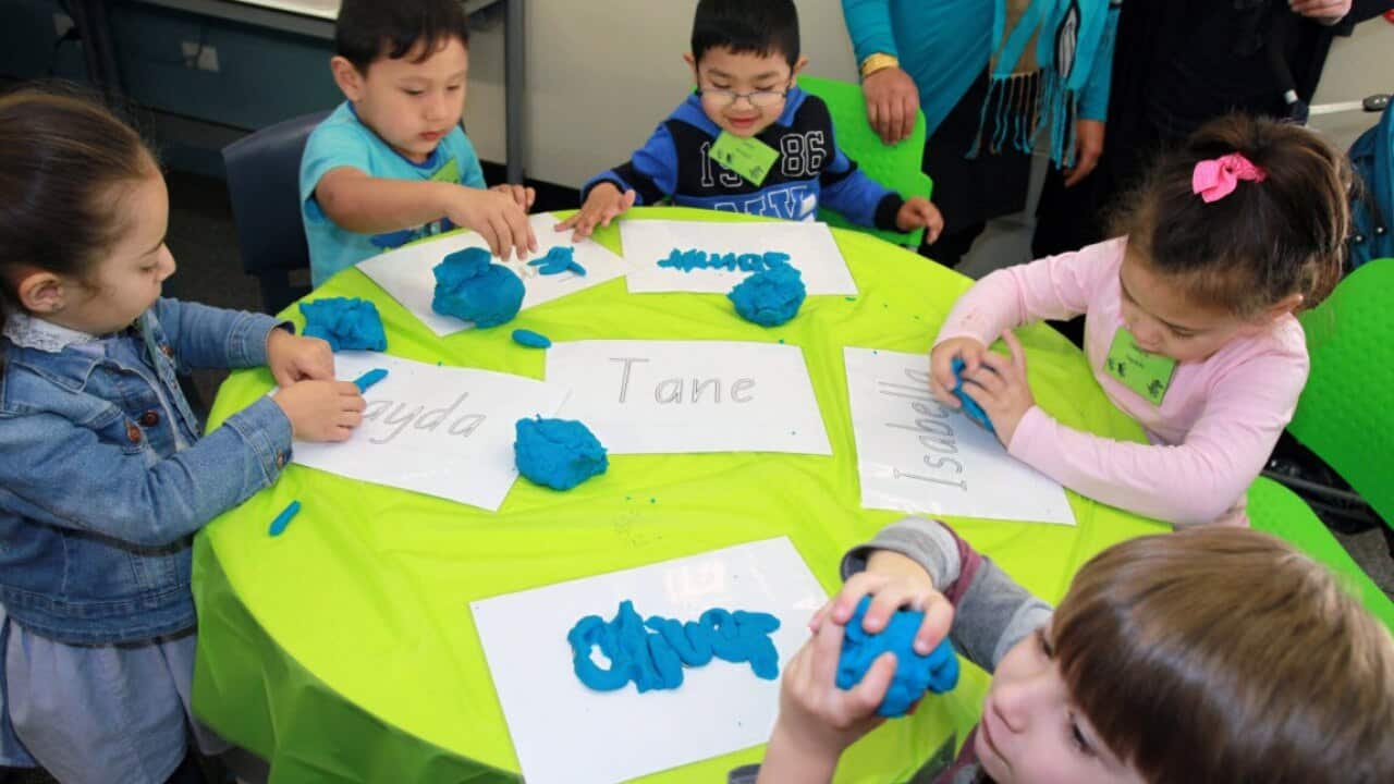 File image of children taking part in a pre-school program at Hilltop Road Public School in Merrylands, in Sydney’s west.