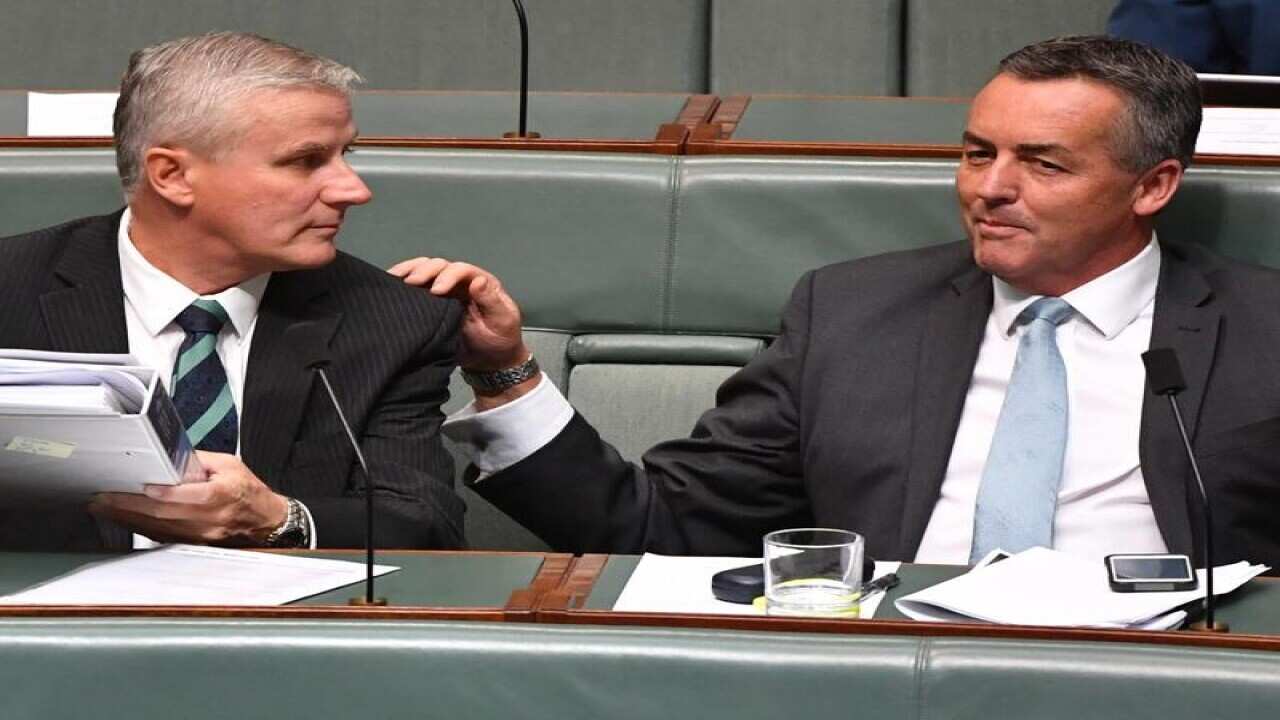 Deputy PM Michael McCormack and Nationals MP Darren Chester.