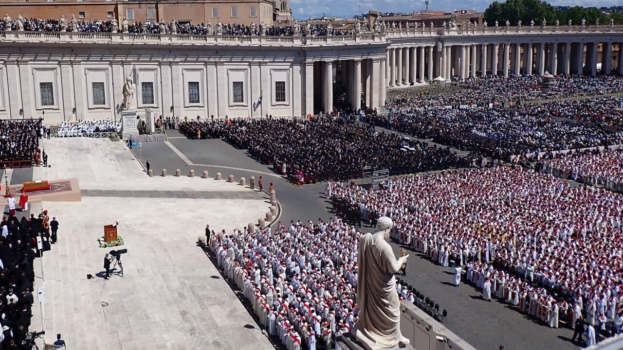 Crowds gather in St Peter's Square for the 266th Pope's funeral