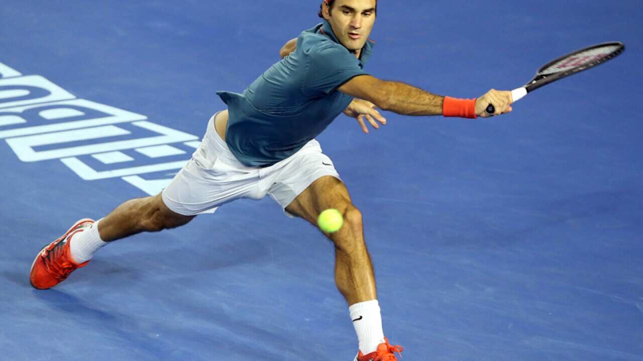 Roger Federer in action during round four of the Australian Open