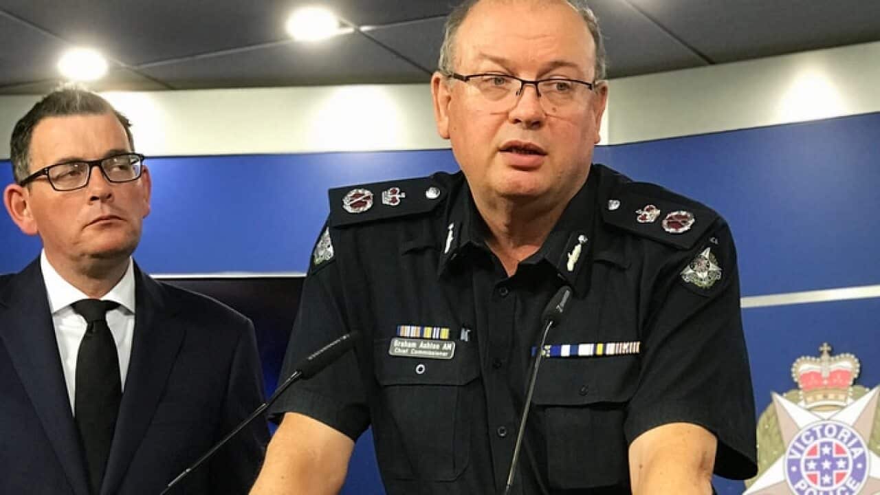 Victoria Police chief commissioner Graham Ashton speaks to the media