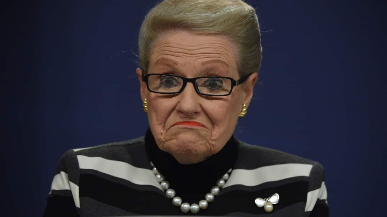 Speaker of the House of Representatives Bronwyn Bishop speaks to the media at a news conference in Sydney, Saturday, July 18, 2015. (AAP Image/Mick Tsikas) NO ARCHIVING