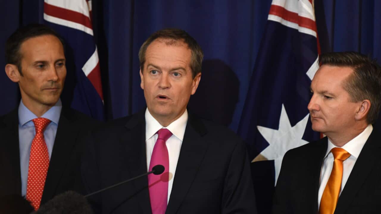 Shadow Assistant Treasurer Andrew Leigh, Bill Shorten and Chris Bowen
