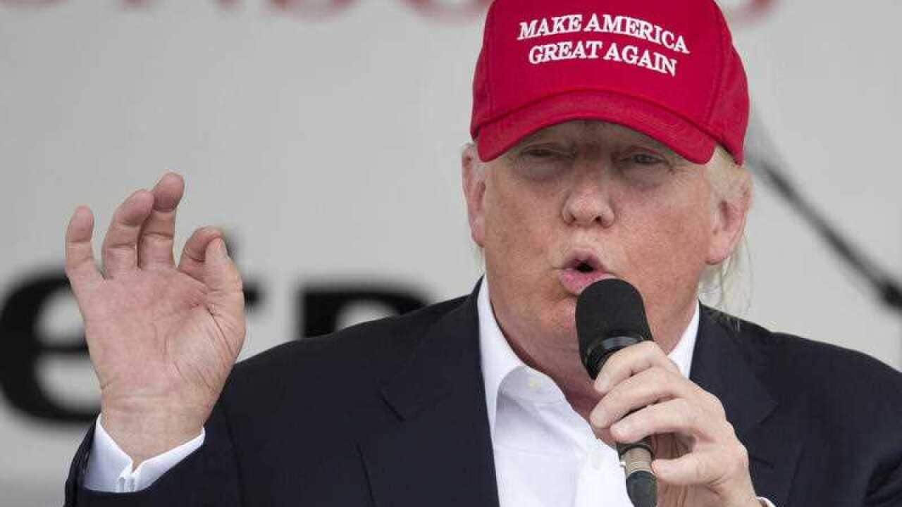Republican presidential candidate Donald Trump speaks to supporters and bikers at a Rolling Thunder rally at the National Mall in Washington, Sunday, May 29, 2016