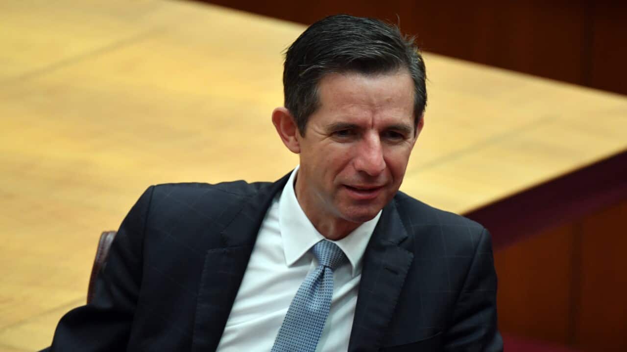 Minister for Finance Simon Birmingham during debate in the Senate chamber at Parliament House in Canberra, Thursday, March 18, 2021. (AAP Image/Mick Tsikas) NO ARCHIVING