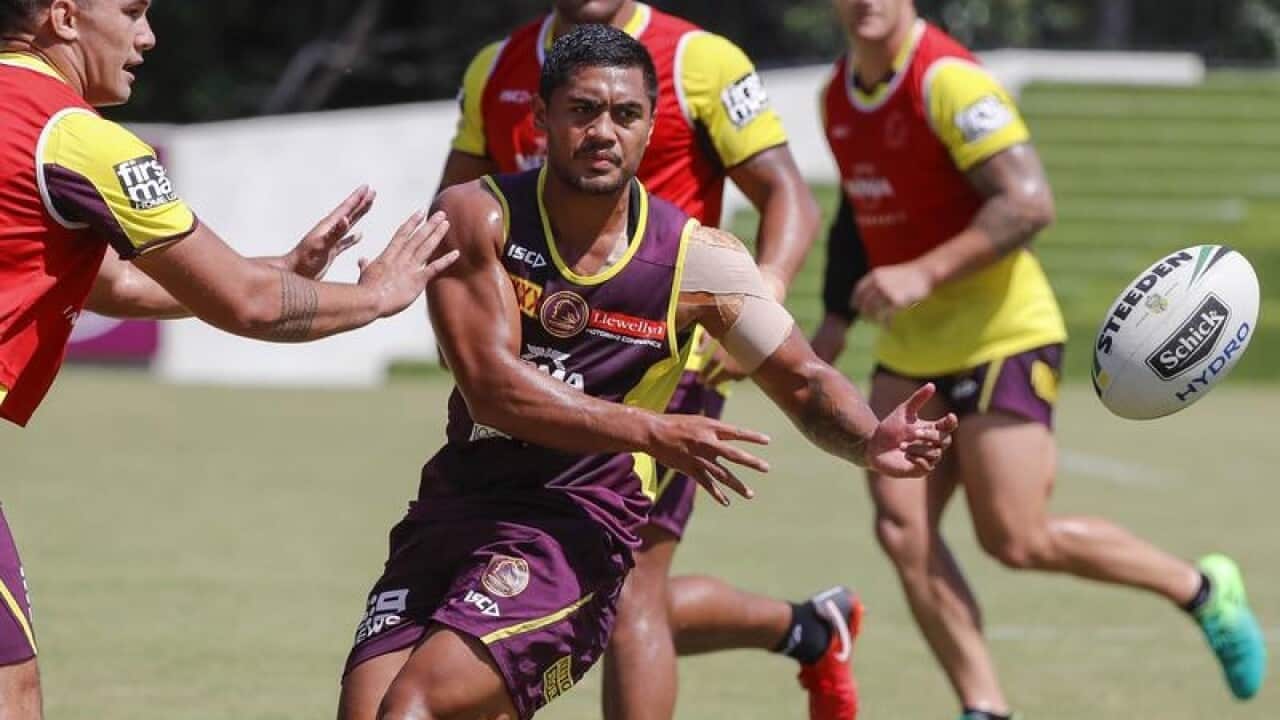 Anthony Milford in action during training with the Brisbane Broncos.