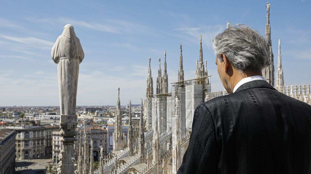 Tenor Andrea Bocelli performing from Milan.