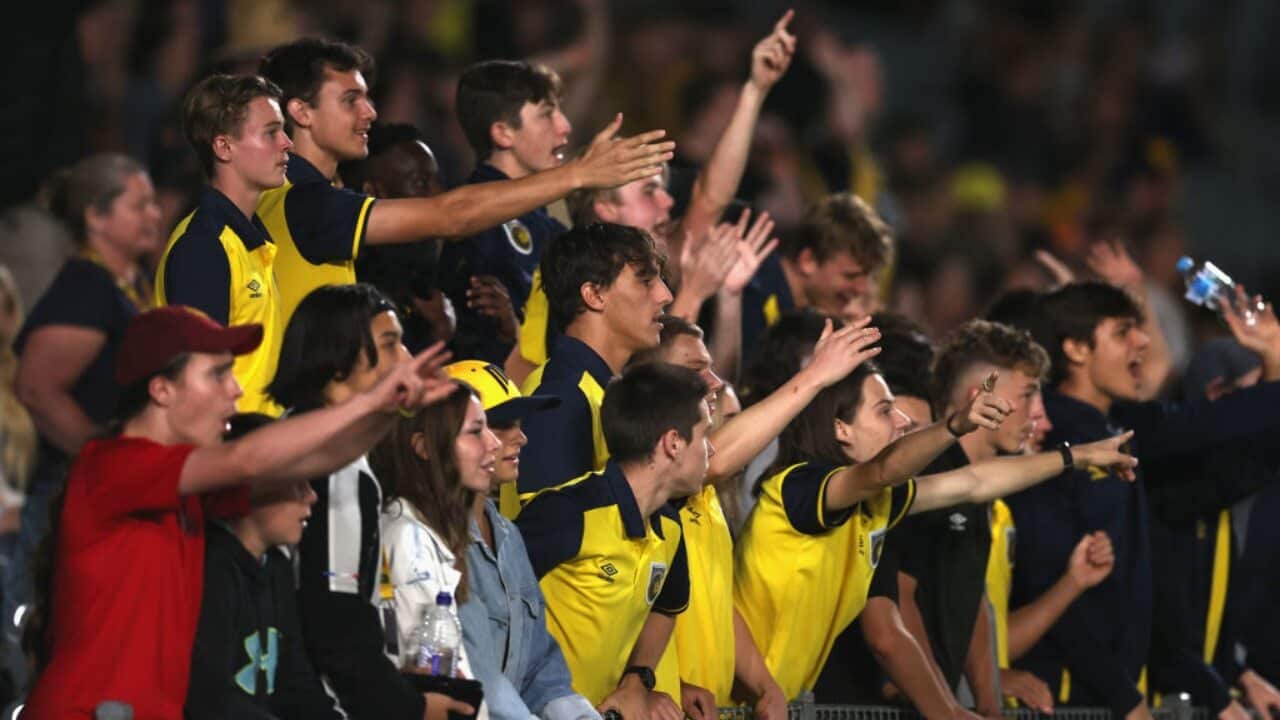 Central Coast Mariners fans react during an A-League match