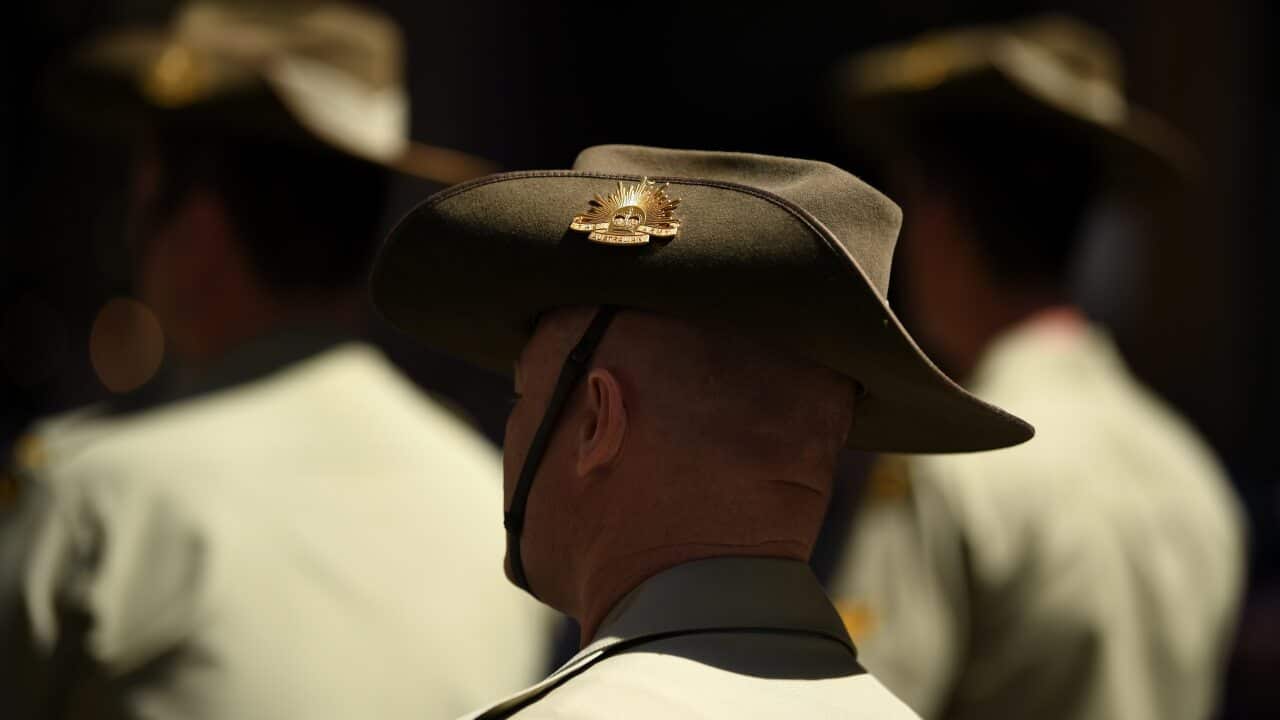 Army personal seen during a Remembrance Day Service in Martin Place, Sydney, Monday, November 11, 2019.