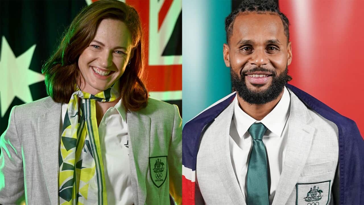 A supplied images of Cate Campbell and Patty Mills who have been named as Flag Bearers for the Australian Olympic Team at the Opening Ceremony of the Tokyo 2020 Olympic Games Wednesday, July 7, 2021 .