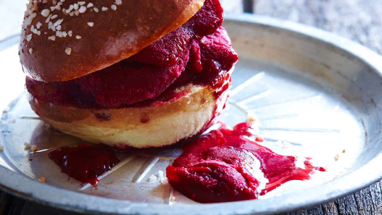 Cherry sorbet on brioche rolls