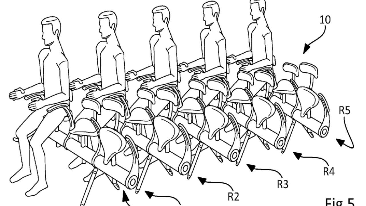 Airbus patent seating device comprising a forward-foldable backrest