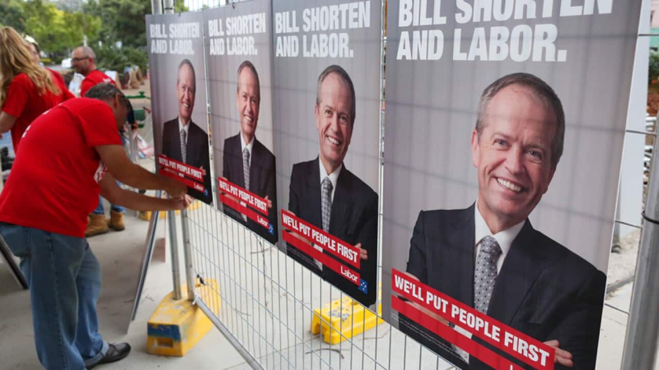 Placards with Australian Labour Party (ALP) leader Bill Shorten