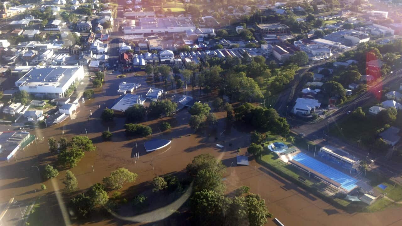 A supplied image obtained Sunday, Feb. 22, 2015 shows the flood waters associated with Cyclone Marcia around the Queensland township of Gympie.