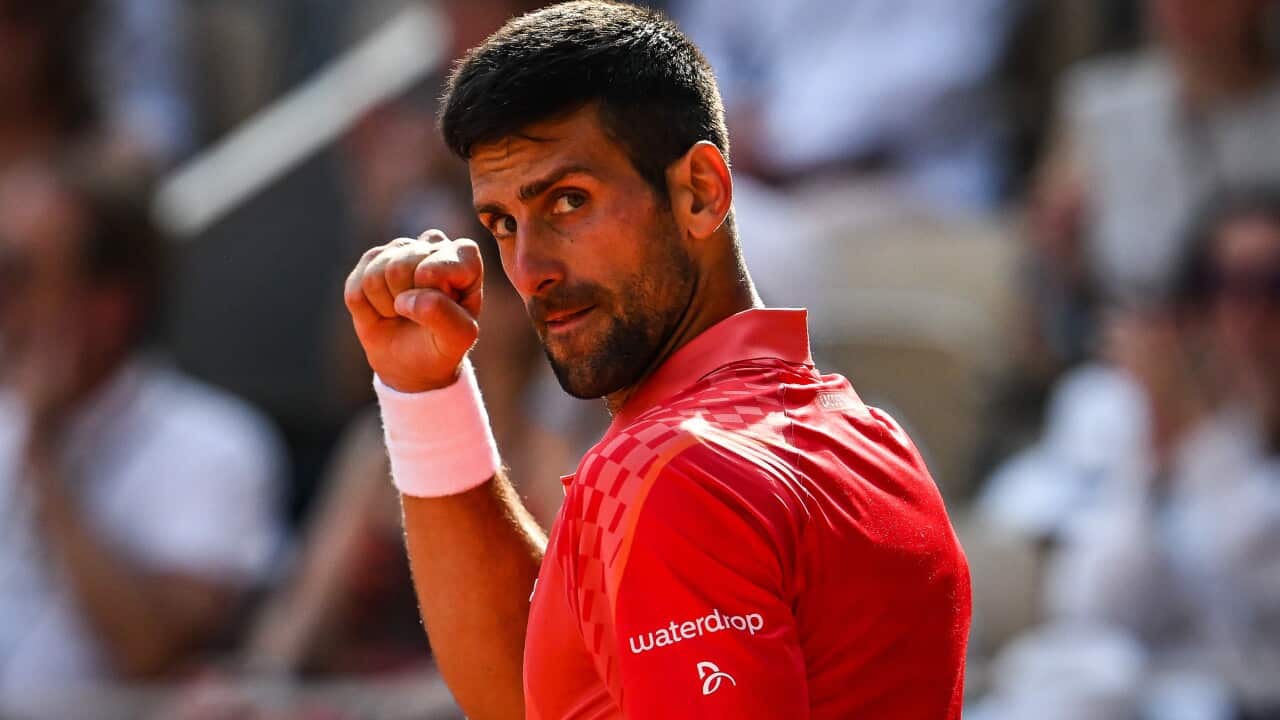 Novak Djokovic of Serbia celebrates his victory against Carlos Alcaraz at Roland-Garros 2023