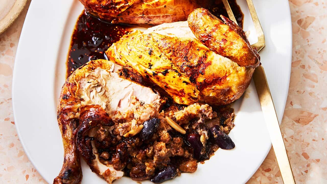 Roast chicken with sobrassada stuffing