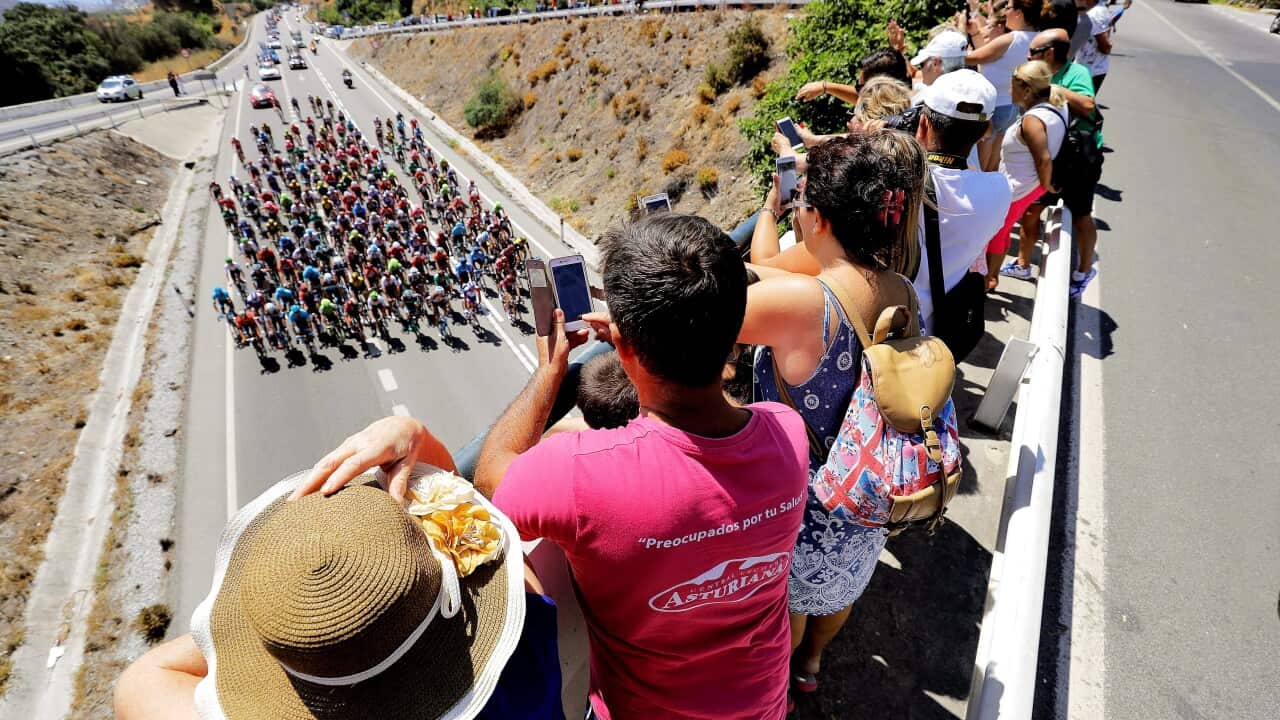 epaselect epa06975121 The peloton is on the way during the second stage of La Vuelta 2018 cycling tour over 163.5km between Marbella and Caminito del Rey in Malaga, Spain, 26 August 2018. EPA/MANUEL BRUQUE