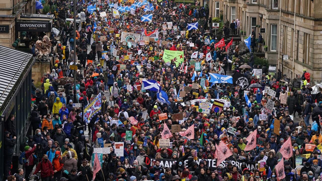 Protesters take part in a rally organised by the Cop26 Coalition in Glasgow demanding global climate justice.