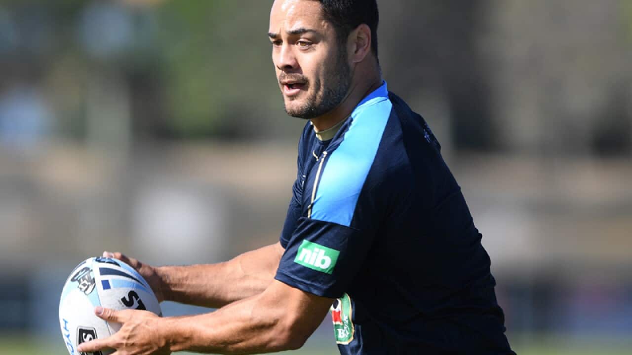 Jarryd Hayne looks on during the Blues team training