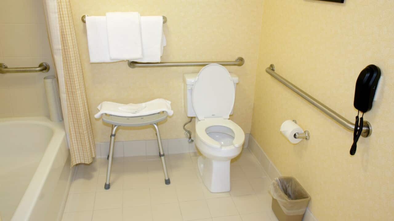 A wheelchair accessible bathroom