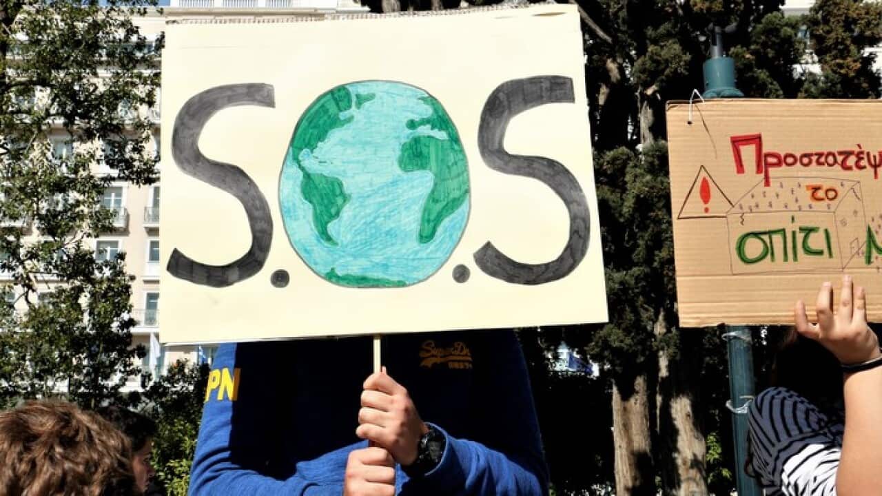Students protest for the environment at Syntagma square in Athens