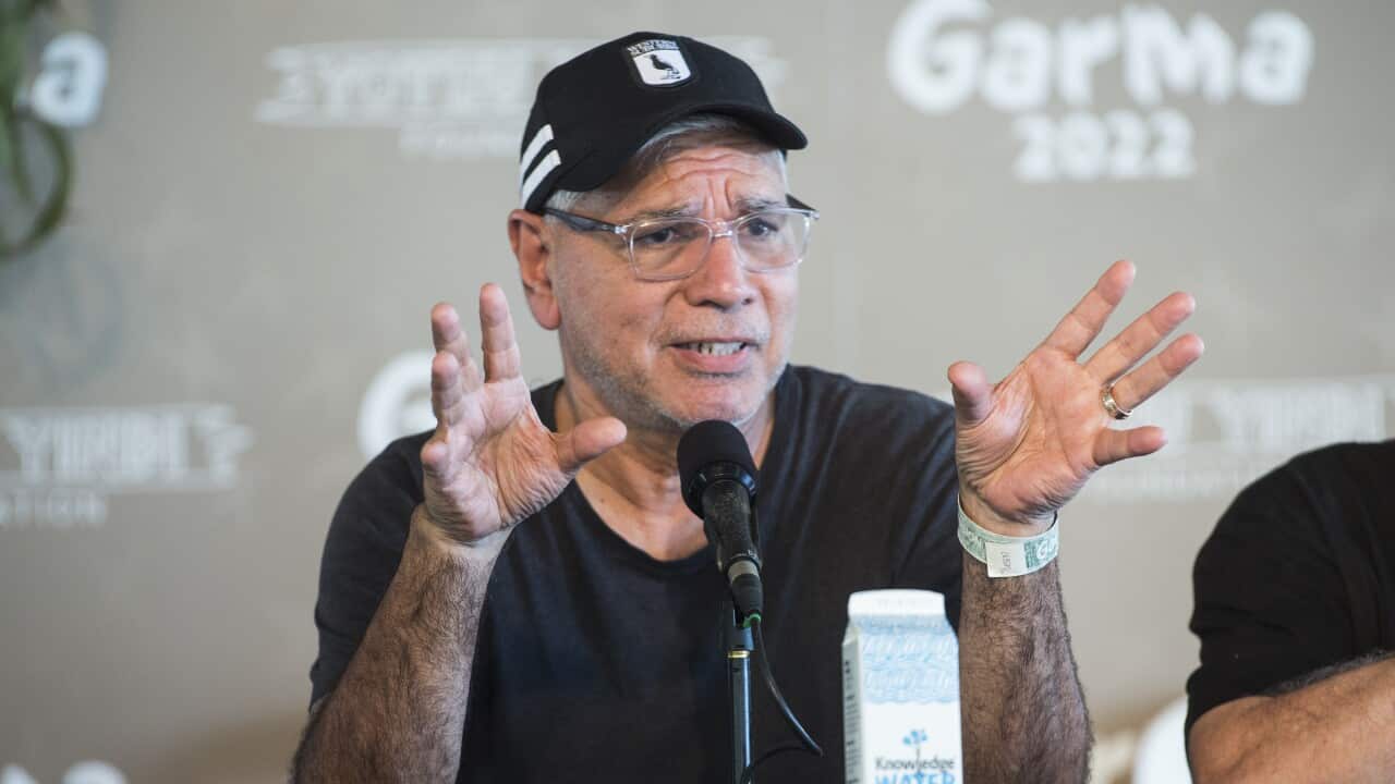 Former Liberal candidate and ALP national president Warren Mundine talks at a forum at the Garma Festival July 31, 2022.