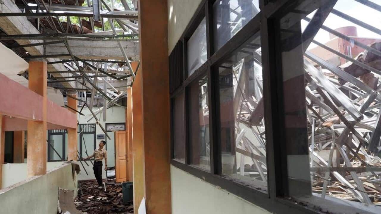A school badly damaged by the Java earthquake